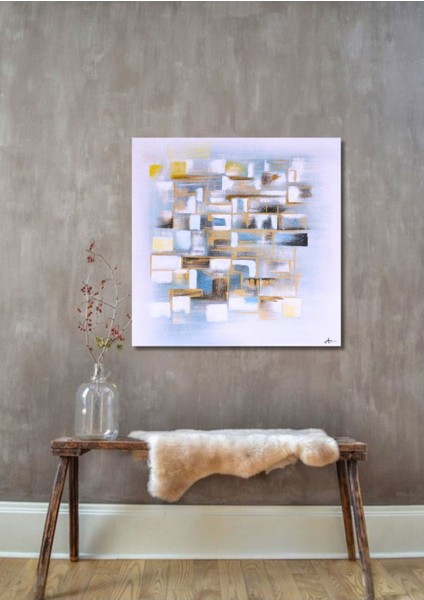 Soyut Bej El Yapımı Yağlı Boya Tablo 75X75CM