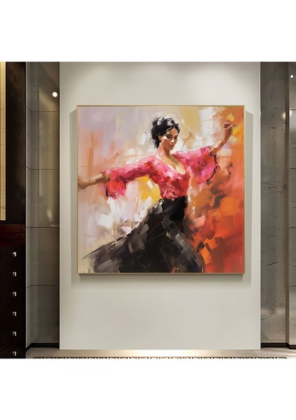 Flamenco Dans El Yapımı Yağlı Boya Tablo 85X85CM