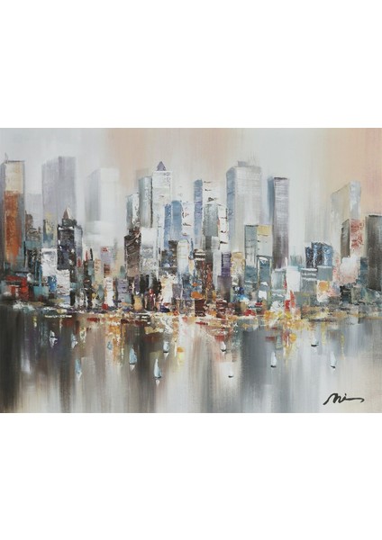 Şehir Soyut El Yapımı Yağlı Boya Tablo 95X75CM fiyatları