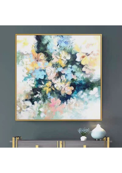 Çiçek Soyut El Yapımı Yağlı Boya Tablo 94X94CM