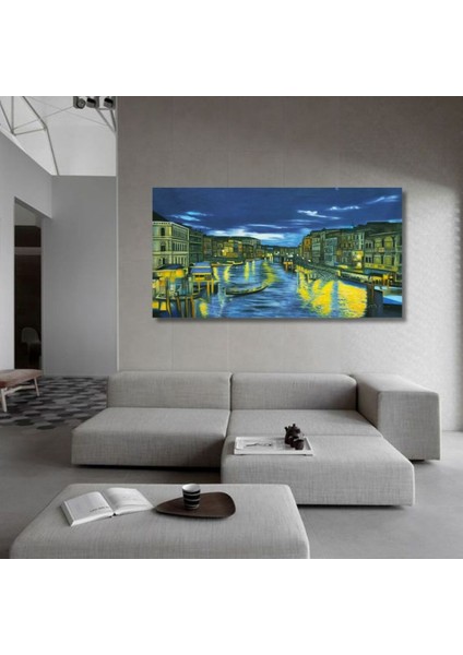 Şehir Gece El Yapımı Yağlı Boya Tablo 111 x 66 cm