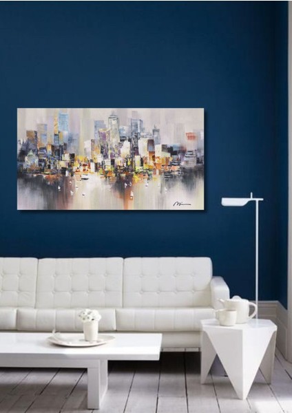Şehir Soyut El Yapımı Yağlı Boya Tablo 117X70CM