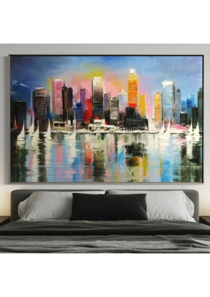 Şehir Soyut El Yapımı Yağlı Boya Tablo 90X75CM fiyatları