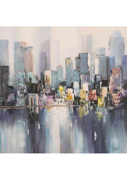 Şehir Soyut El Yapımı Yağlı Boya Tablo 85X86CM