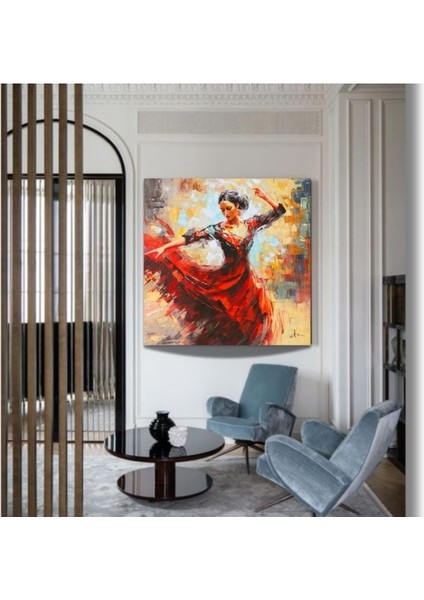Flamenco Figüre El Yapımı Yağlı Boya Tablo 85X85CM