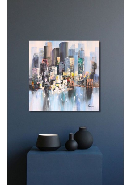 Şehir Deniz El Yapımı Yağlı Boya Tablo 95X96CM