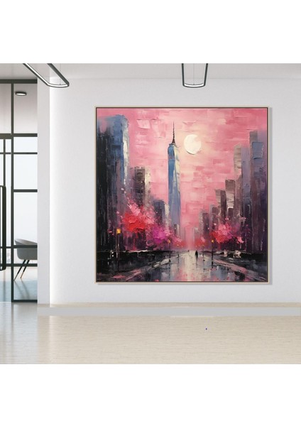 Şehir Soyut El Yapımı Yağlı Boya Tablo 76X76CM fiyatları