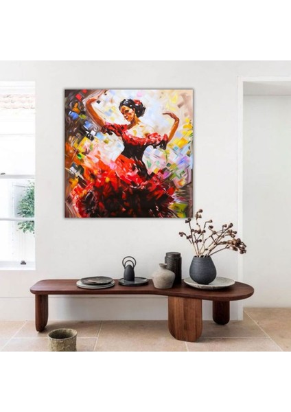 Flamenco Figüre El Yapımı Yağlı Boya Tablo 96X95CM