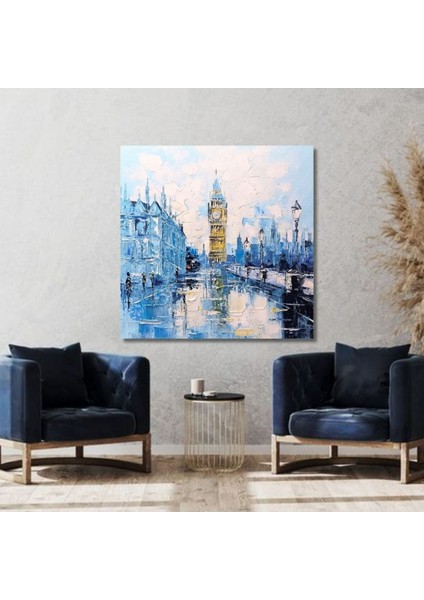 Şehir Modern El Yapımı Yağlı Boya Tablo 75X76CM