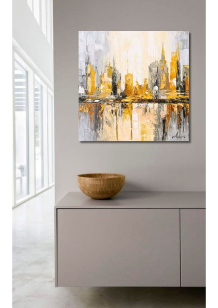 Şehir Soyut El Yapımı Yağlı Boya Tablo 97X94CM