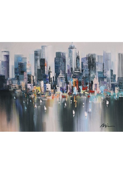 Şehir Soyut El Yapımı Yağlı Boya Tablo 90X71CM fiyatları