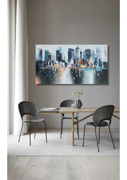Şehir Soyut El Yapımı Yağlı Boya Tablo 90X71CM modelleri