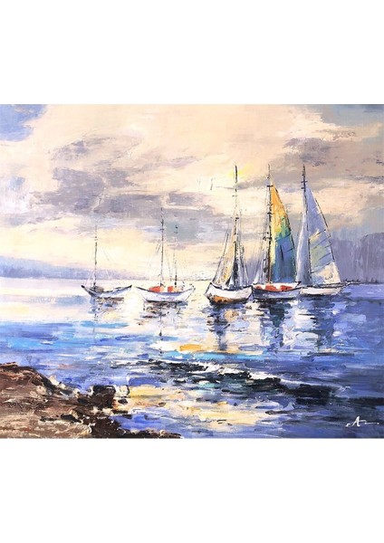 Yelken Manzara El Yapımı Yağlı Boya Tablo 95X85CM fiyatları