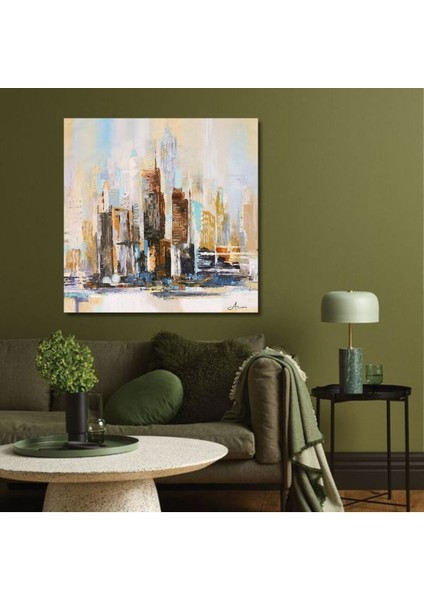 Şehir Soyut El Yapımı Yağlı Boya Tablo 95X94CM