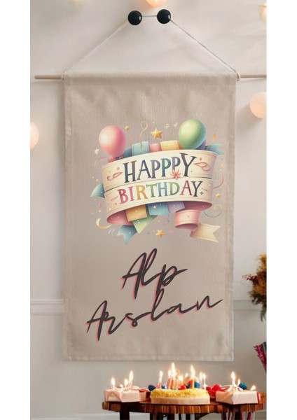 Doğum Günü Flaması Arka Fon Afiş Kişiye Özel Isimli 70 x 45 Poster Renkli