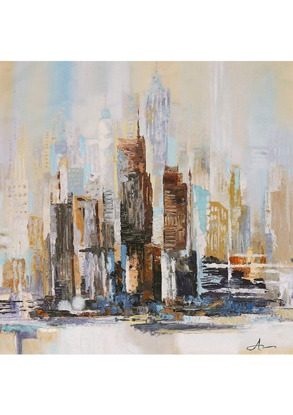 Şehir Soyut El Yapımı Yağlı Boya Tablo 95X94CM modelleri