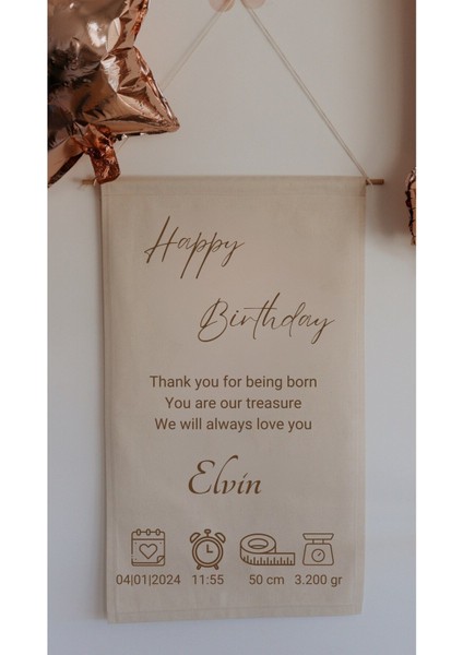 Isimli Doğum Günü Arka Fon Doğum Bilgileri Flama Afiş Duvar Halısı 75 x 45 cm Flama