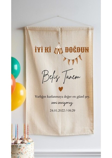 Isimli Doğum Günü Arka Fon Flama Afiş Duvar Halısı 100X65CM Yatay Flama