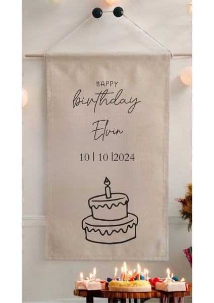 Doğum Günü Flaması Arka Fon Afiş Kişiye Özel Isimli 70 x 45 Canvas Kumaş