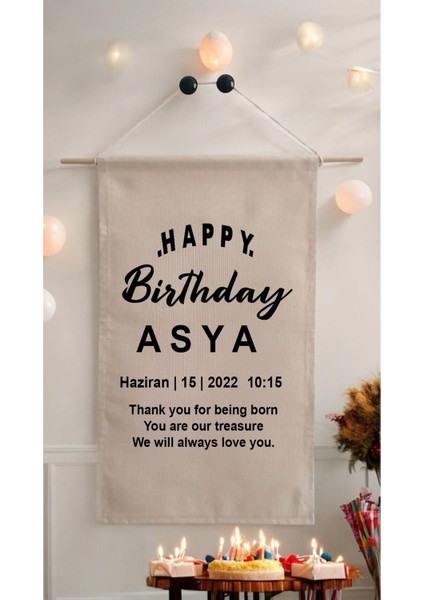 Doğum Günü Flaması Arka Fon Afiş Kişiye Özel Isimli 70 x 45 Happy Birthday