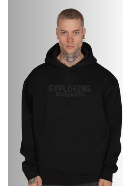 Unisex Oversize Kapüşonlu Siyah Sweatshirt