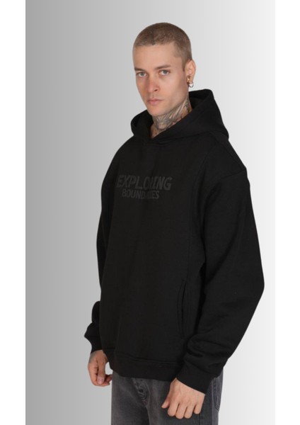 Unisex Oversize Kapüşonlu Siyah Sweatshirt