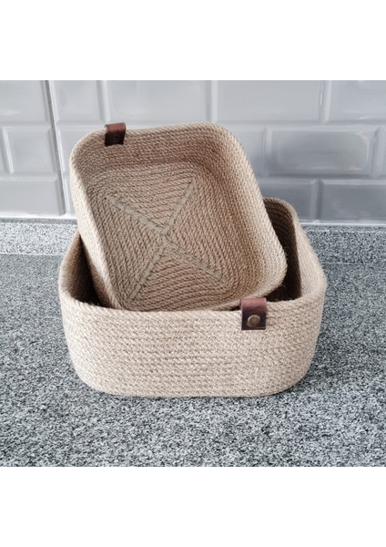 Jüt Hasır Sepet 2li Kare Düzenleyici, 2li Kare Jüt Sepet Organizer, 2li Mutfak & Banyo Düzenleyicisi, Jüt Renk fırsatları