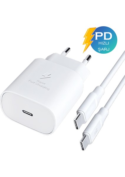 Samsung Galaxy Note 10 SM-N970F Uyumlu Hızlı Şarj Cihazı / Şarj Aleti Seti Type-C 25W