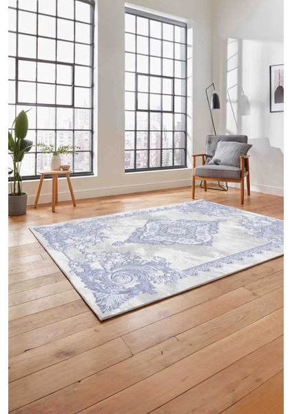 Dijital Baskılı Klasik Çiçek Motifli Yıkanabilir Kaymaz Yolluk Mutfak Salon Halısı, Klasik-31-Mavi, fiyatları