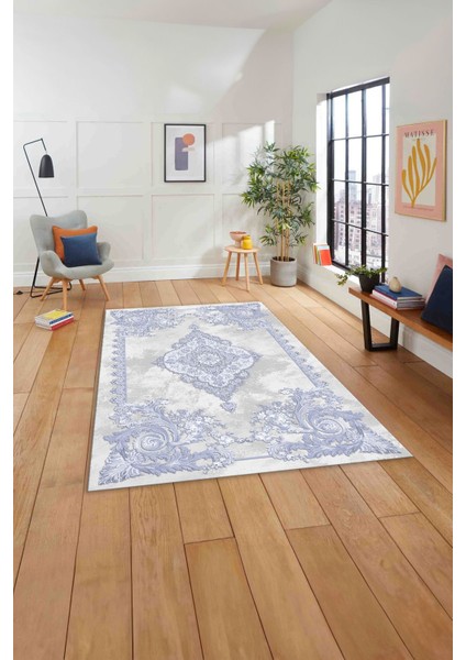 Dijital Baskılı Klasik Çiçek Motifli Yıkanabilir Kaymaz Yolluk Mutfak Salon Halısı, Klasik-31-Mavi, modelleri