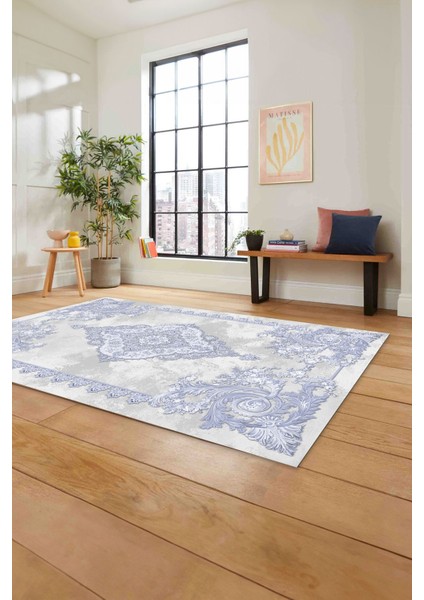 Dijital Baskılı Klasik Çiçek Motifli Yıkanabilir Kaymaz Yolluk Mutfak Salon Halısı, Klasik-31-Mavi, fırsatları