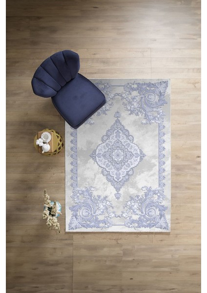 Dijital Baskılı Klasik Çiçek Motifli Yıkanabilir Kaymaz Yolluk Mutfak Salon Halısı, Klasik-31-Mavi, indirimleri