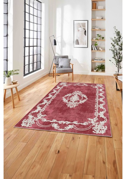 Baskılı Klasik Akrilik Model Yıkanabilir Kaymaz Yolluk Mutfak Salon Halısı, Klasik-33-Kırmızı,