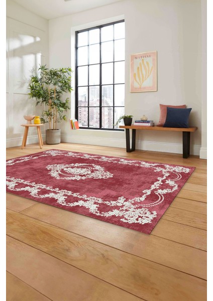 Baskılı Klasik Akrilik Model Yıkanabilir Kaymaz Yolluk Mutfak Salon Halısı, Klasik-33-Kırmızı, fırsatları
