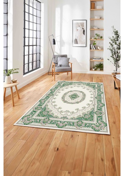 Baskılı Klasik Etnik Modern Yıkanabilir Kaymaz Yolluk Mutfak Salon Halısı, Klasik-80-Yeşil,