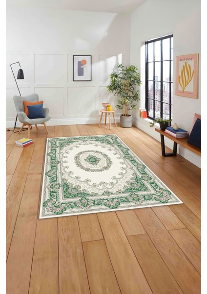 Baskılı Klasik Etnik Modern Yıkanabilir Kaymaz Yolluk Mutfak Salon Halısı, Klasik-80-Yeşil, modelleri