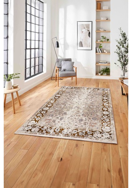 Klasik Desen Dijital Baskılı Yıkanabilir Kaymaz Yolluk Mutfak Salon Halısı, Klasik-57-Kahve,