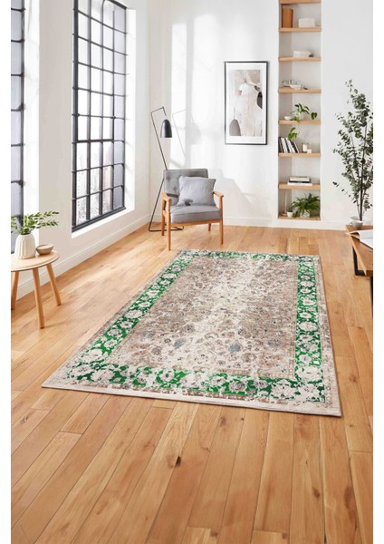 Klasik Desen Dijital Baskılı Yıkanabilir Kaymaz Yolluk Mutfak Salon Halısı, Klasik-57-Yeşil,