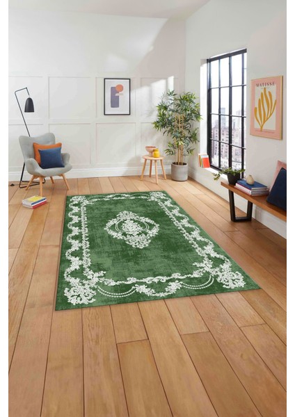 Baskılı Klasik Akrilik Model Yıkanabilir Kaymaz Yolluk Mutfak Salon Halısı, Klasik-33-Yeşil, modelleri