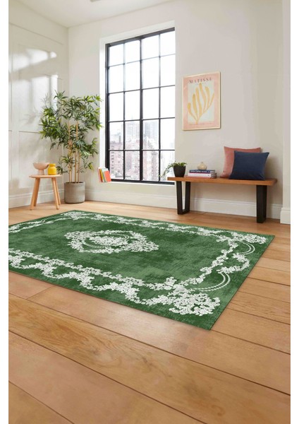 Baskılı Klasik Akrilik Model Yıkanabilir Kaymaz Yolluk Mutfak Salon Halısı, Klasik-33-Yeşil, fırsatları