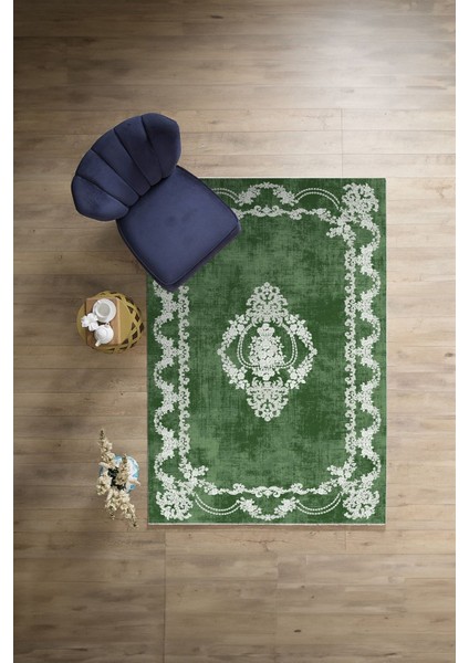 Baskılı Klasik Akrilik Model Yıkanabilir Kaymaz Yolluk Mutfak Salon Halısı, Klasik-33-Yeşil, indirimleri