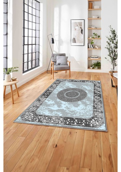Klasik Modern Dijital Baskılı Yıkanabilir Kaymaz Yolluk Mutfak Salon Halısı, Klasik-62-Mavi,