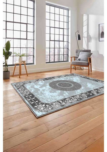 Klasik Modern Dijital Baskılı Yıkanabilir Kaymaz Yolluk Mutfak Salon Halısı, Klasik-62-Mavi,