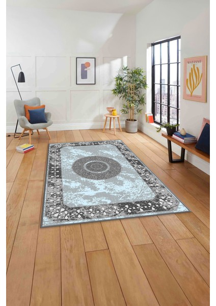 Klasik Modern Dijital Baskılı Yıkanabilir Kaymaz Yolluk Mutfak Salon Halısı, Klasik-62-Mavi,