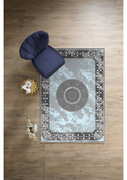 Klasik Modern Dijital Baskılı Yıkanabilir Kaymaz Yolluk Mutfak Salon Halısı, Klasik-62-Mavi,