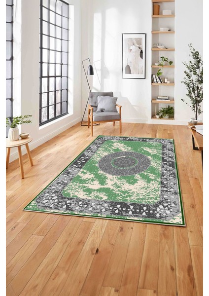 Klasik Modern Dijital Baskılı Yıkanabilir Kaymaz Yolluk Mutfak Salon Halısı, Klasik-62-Yeşil,