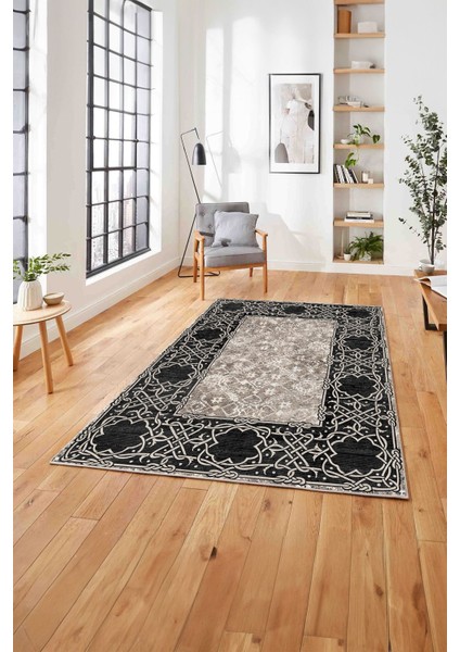 Klasik Afgan Motifli Baskılı Yıkanabilir Kaymaz Yolluk Mutfak Salon Halısı, Klasik-63-Bej,
