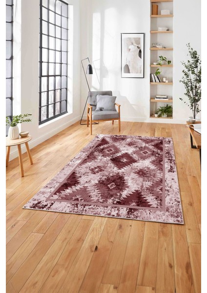 Klasik Kilim Desen Dijital Baskılı Yıkanabilir Kaymaz Yolluk Mutfak Salon Halısı, Klasik-76-Bordo,