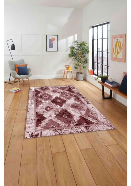 Klasik Kilim Desen Dijital Baskılı Yıkanabilir Kaymaz Yolluk Mutfak Salon Halısı, Klasik-76-Bordo, modelleri