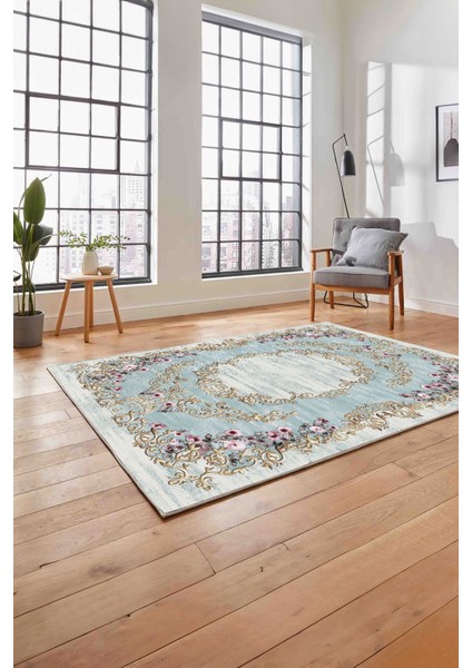 Dijital Baskılı Klasik Gül Motifli Yıkanabilir Kaymaz Yolluk Mutfak Salon Halısı, Klasik-56-Mavi, fiyatları